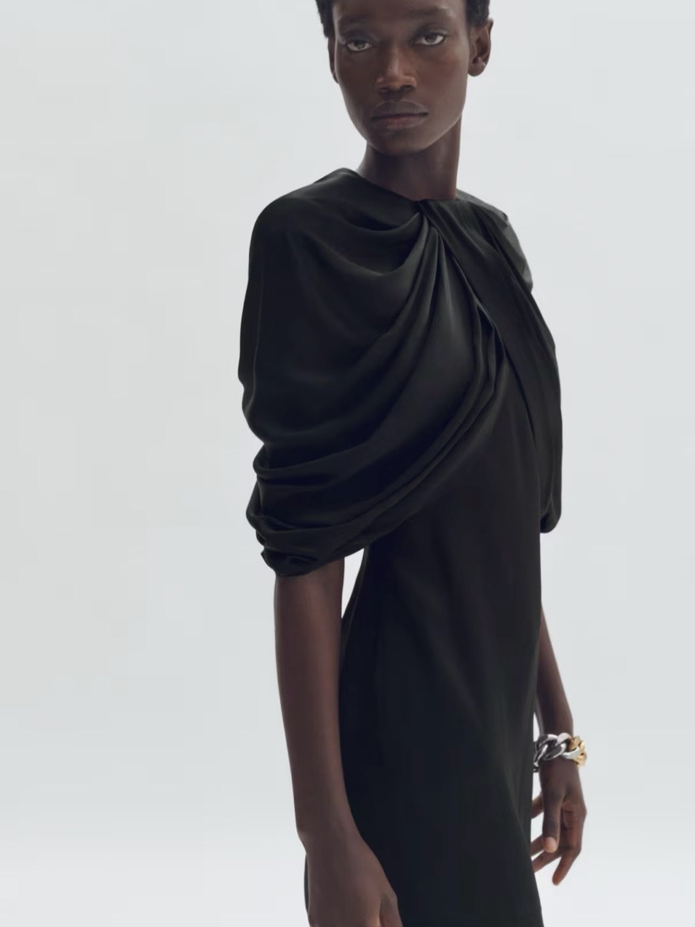 Stella McCartney Black Draped satin mini dress size medium brand new